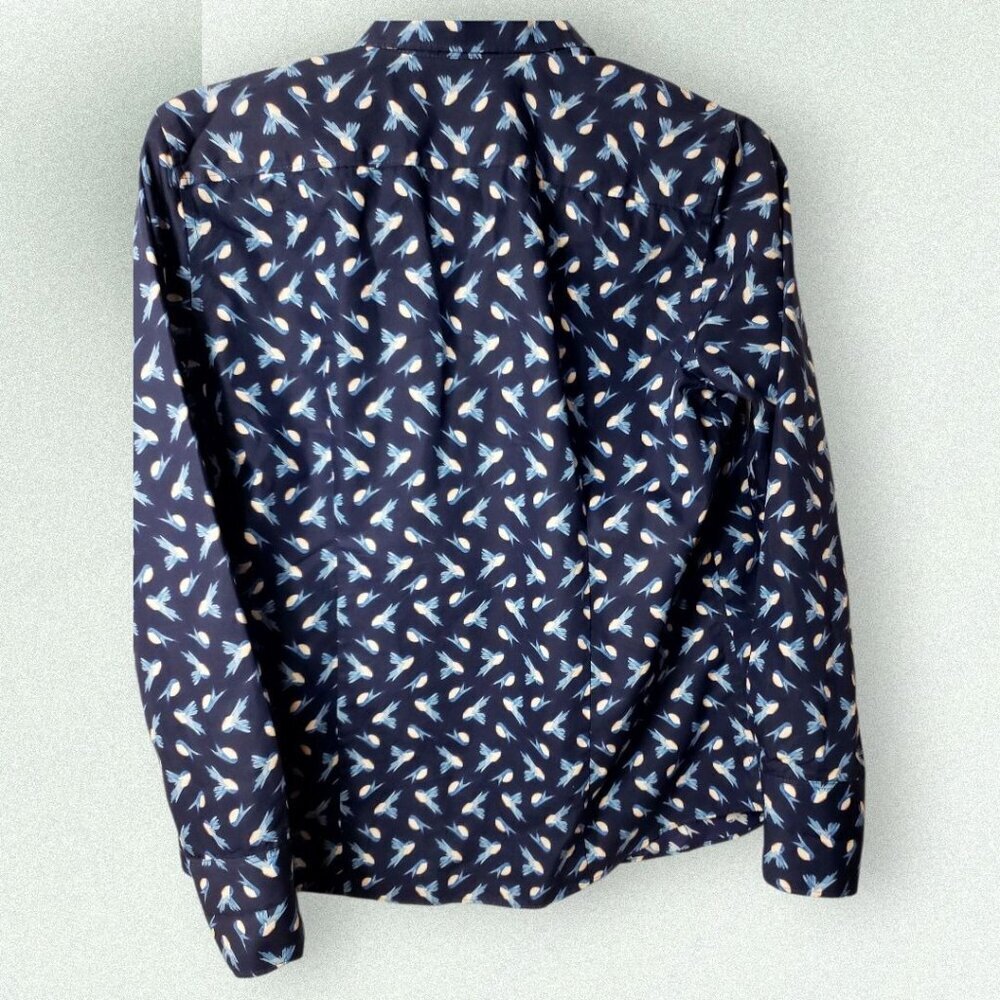 Lands End Button-Down Shirt Blue Supima & White Bird Print Long Sleeve 6P - Picture 2 of 9